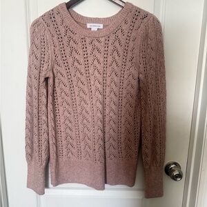 Liz Claiborne Open-Knit Crewneck Sweater in Mauve